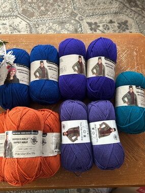 Lion Brand Impeccable Yarn Bundle - Blue, Purple, Teal, Orange